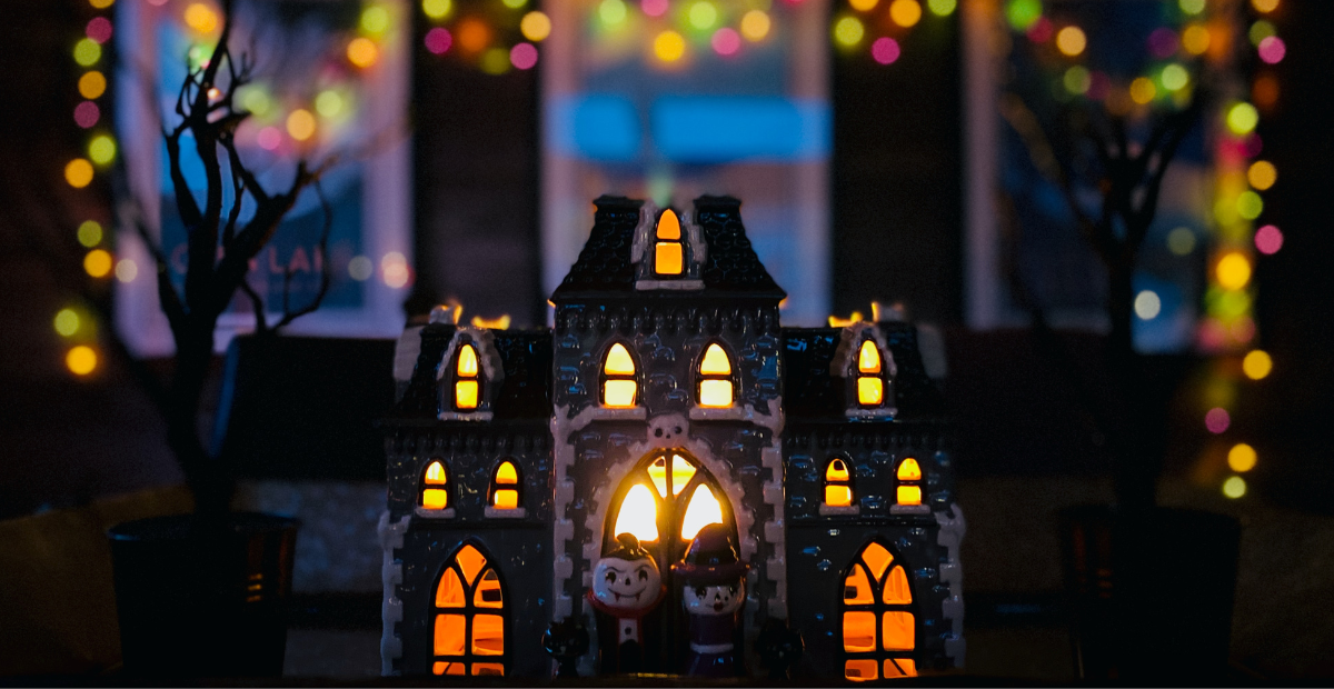 Spooky miniature house yellow lit