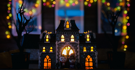 Spooky miniature house yellow lit