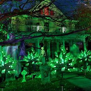Green Halloween Lights with projections