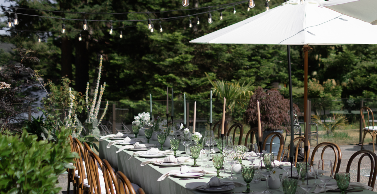 White table with very nice dinner sets