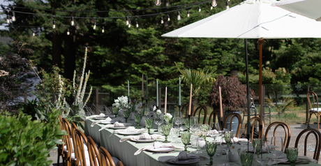 White table with very nice dinner sets