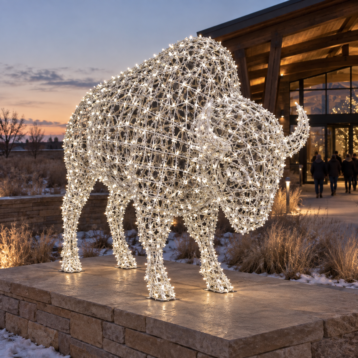 Bison Sculpture — installed in a real-world setting, outdoor scene