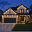 Chromaglow Pro Home Essential installed-result example showing 100 ft / focused coverage