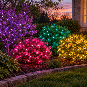 Easter Pastel Glow Bundle installed-result example showing four 25-ft pastel foliage zones