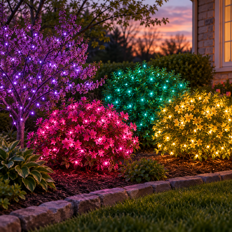 Easter Pastel Glow Bundle installed-result example showing four 25-ft pastel foliage zones