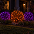 Halloween After Dark Bundle installed-result example showing three 25-ft foliage zones: two purple and one orange