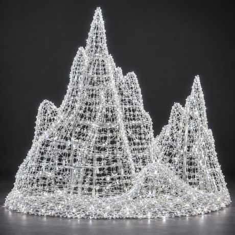 Iceberg Sculpture — illuminated sculpture with beaded mini lights, dark studio view