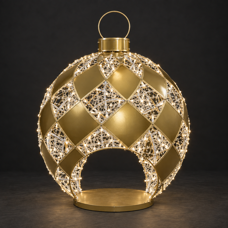 Ornament 2 Sculpture — illuminated sculpture with beaded mini lights, dark studio view