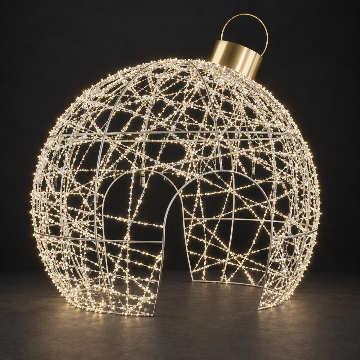 Ornament 1 Sculpture — illuminated sculpture with beaded mini lights, dark studio view