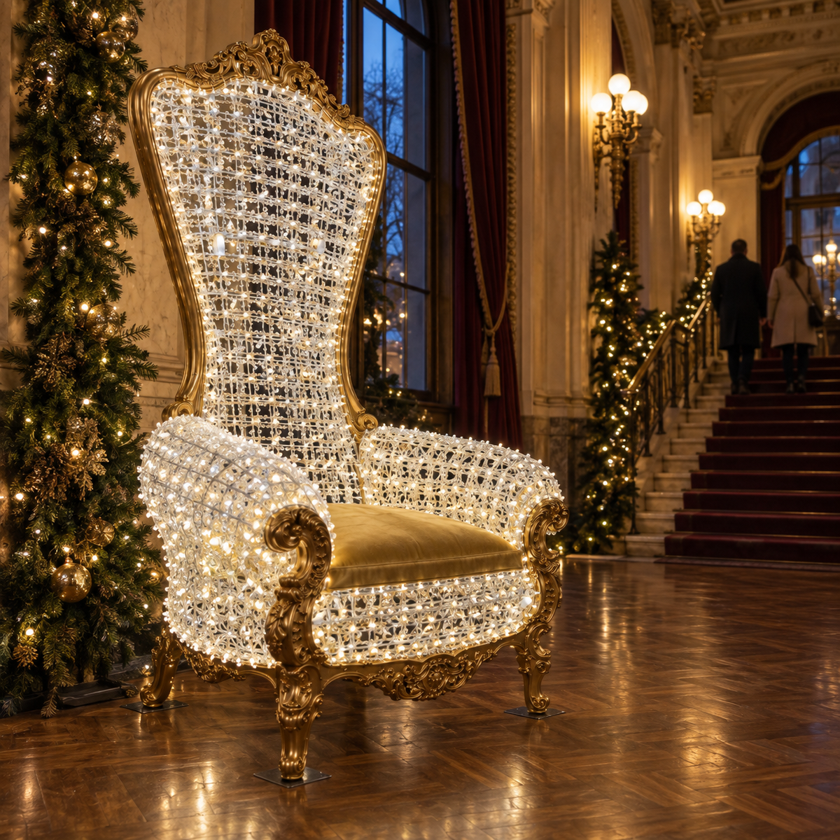 Santa’s Chair Sculpture — installed in a real-world setting, indoor scene