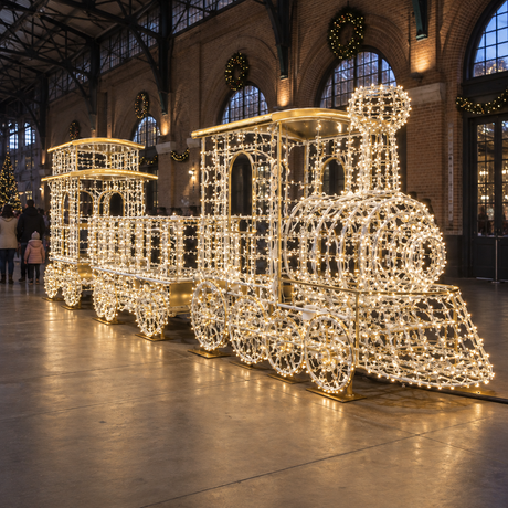 Toy Train Sculpture — installed in a real-world setting, indoor scene