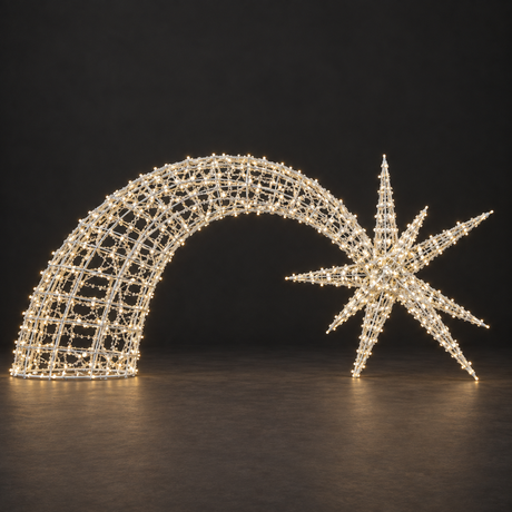 Shooting Star Sculpture — illuminated sculpture with beaded mini lights, dark studio view