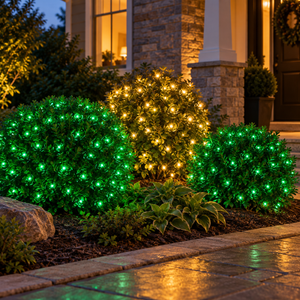 St. Patrick's Green & Gold Bundle installed-result example showing three 25-ft foliage zones: two green and one warm white