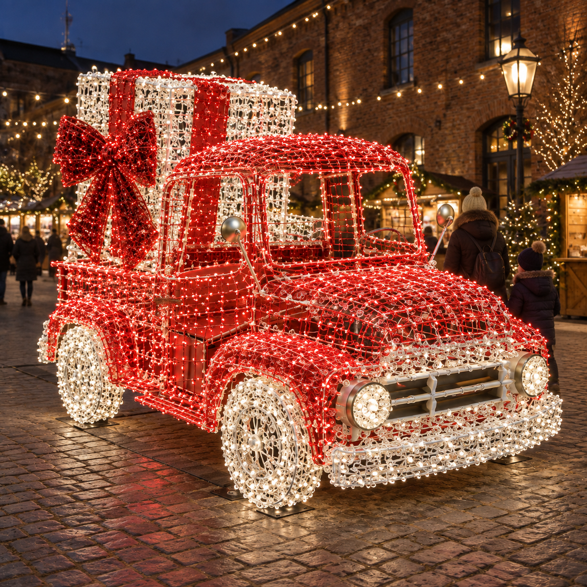 Toy Car Sculpture — installed in a real-world setting, outdoor scene